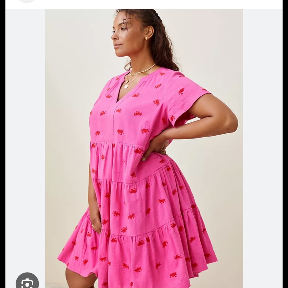 Anthropologie Bright Pink Tiered Dress with Red Embroidery - Picture 8 of 8
